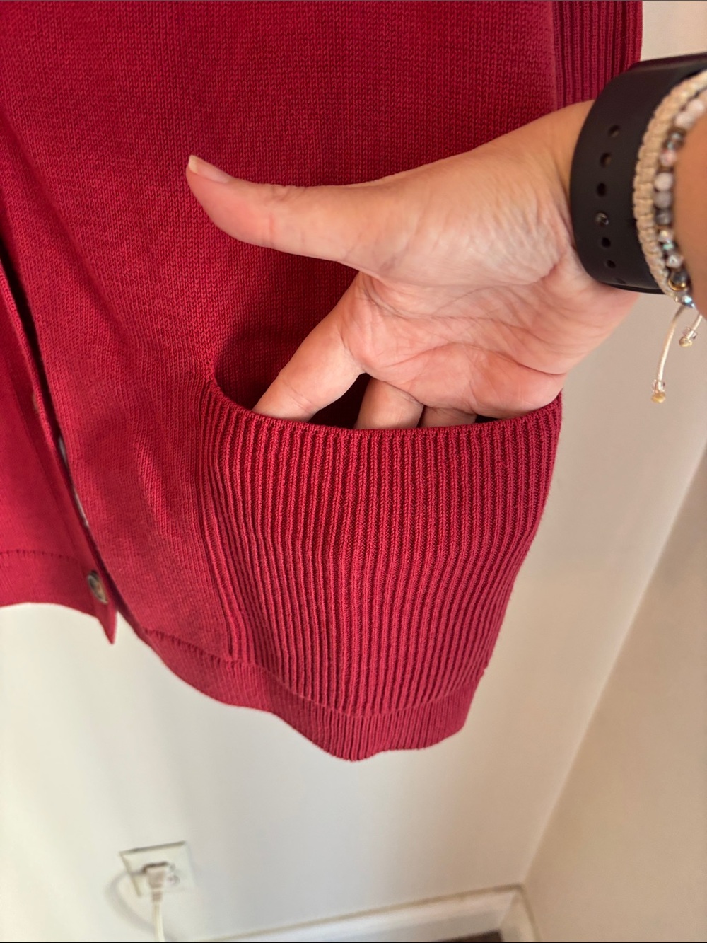 J. Jill women Crimson-Red Button front Cardigan short sleeve sweater Pockets 2XL - Picture 2 of 10